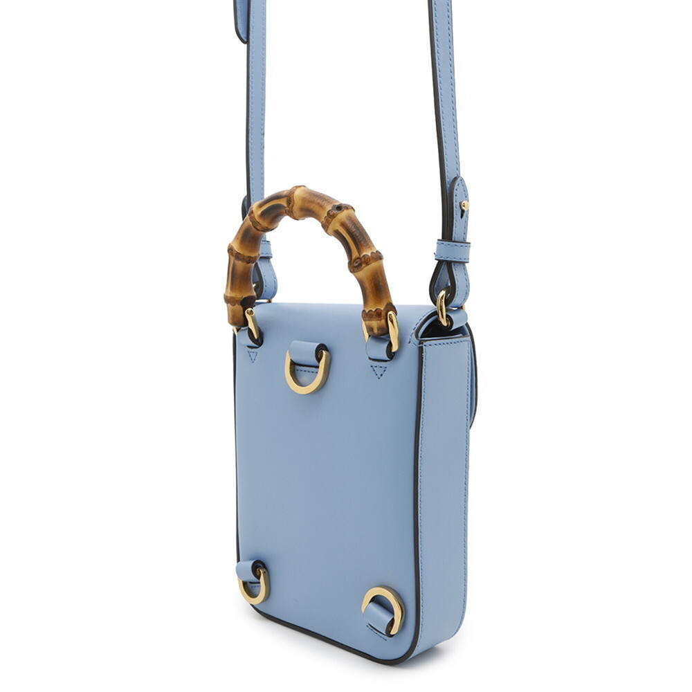 GUCCI Blue Leather Bamboo Shoulder Bag - Picture 2 of 16